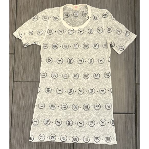 Victorias Secret PINK Sheer Short Sleeve Burnout Logo T-shirt Size Small - Picture 1 of 5